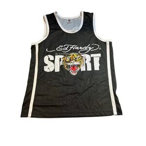 Ed Hardy Sport Black Tiger‎ Graphic Sleeveless Basketball Jersey Tank Top Mens